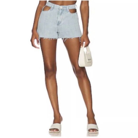 NWT Blank NYC Women’s Light Wash Denim Shorts Pocket Cut Out Raw Hem - Size 24 - Picture 7 of 10